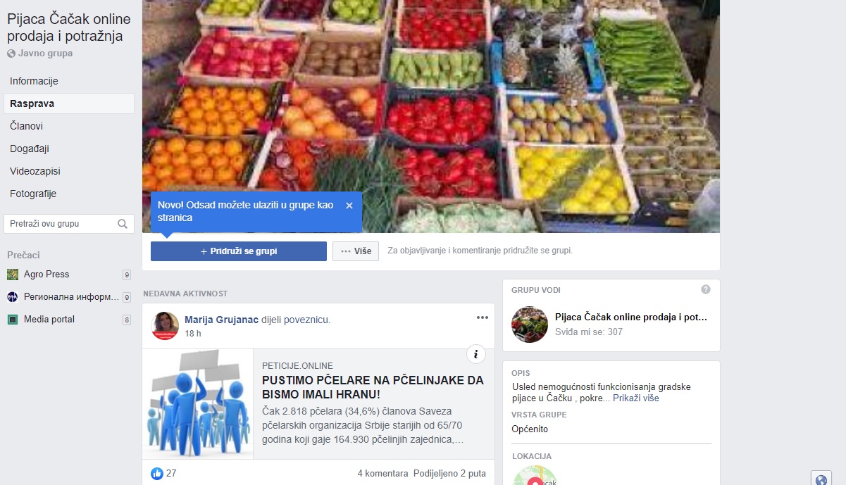 Овако се сада у Чачку продају јабуке, сланина и кајмак: Отворена онлајн пијаца, окупила 2000 чланова