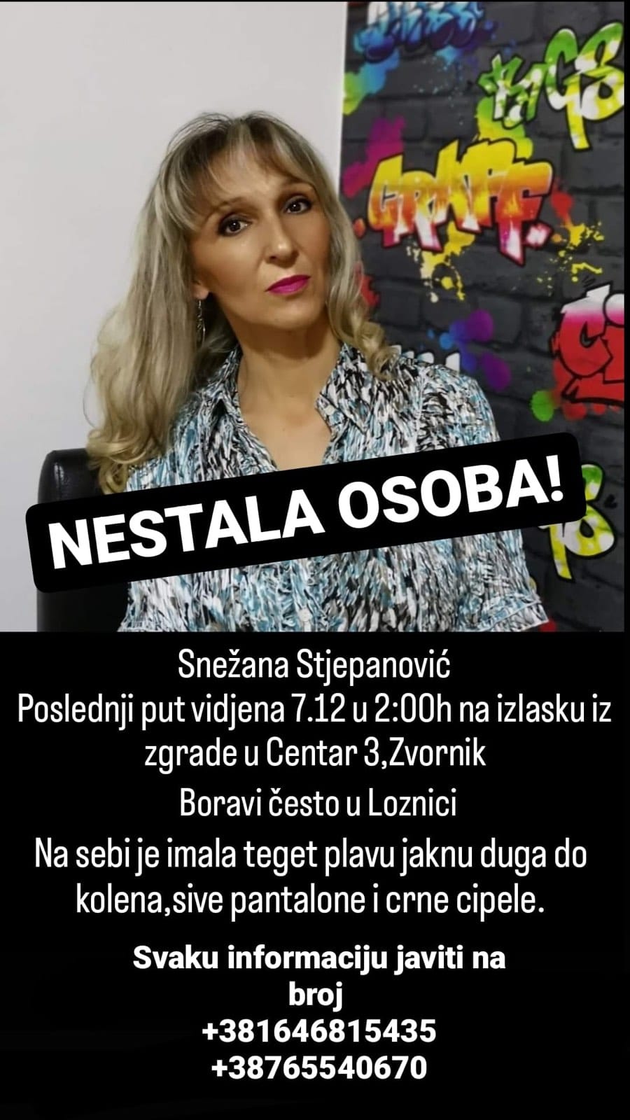 Понела путну торбу, али оставила пасош, мобилне телефоне и опроштајно писмо: Снежане из Лознице нема више од месец дана, мистериозно нестала и напустила стан 7. децембра прошле године/ фото: РИНА