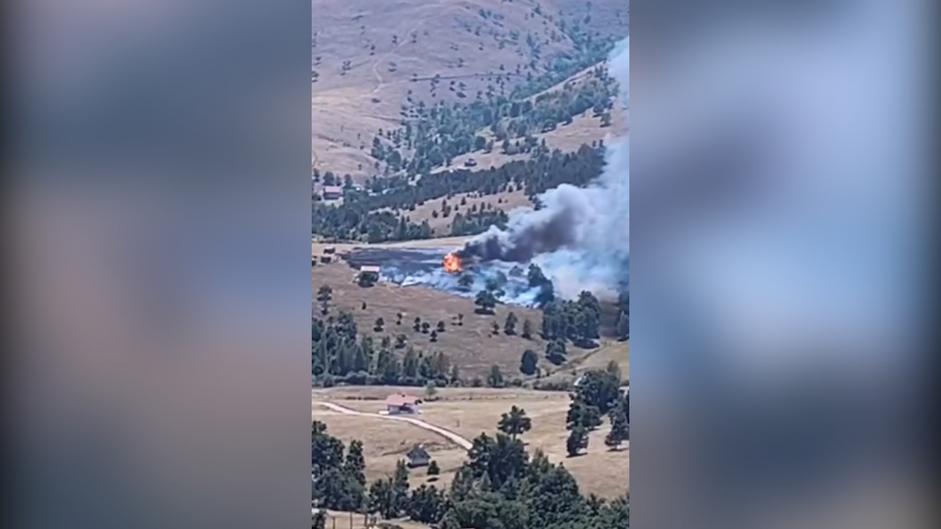 Vatra se širi preko livade, a gust dim prekrio je čitav kraj: Veliki požar izbio na Zlatiboru u naselju Gajevi, izgorele koliba i vikendica (VIDEO)