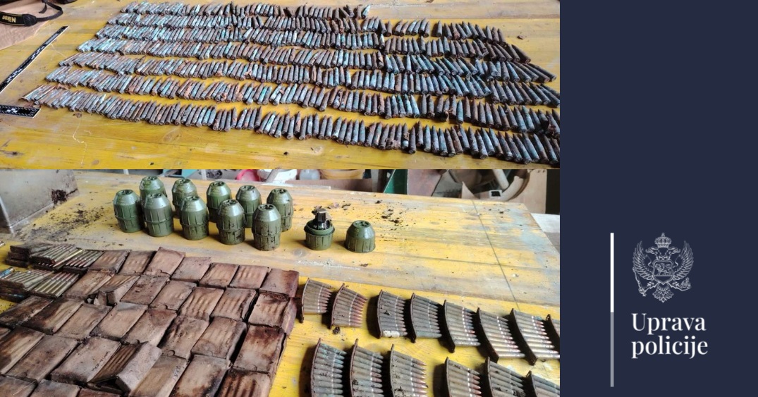 Uhapšen Cetinjanin naoružan do zuba: Policija izvršila pretres u mestu Meterizi, pronađeno - 11 bombi, pištolj, municija i eksploziv 