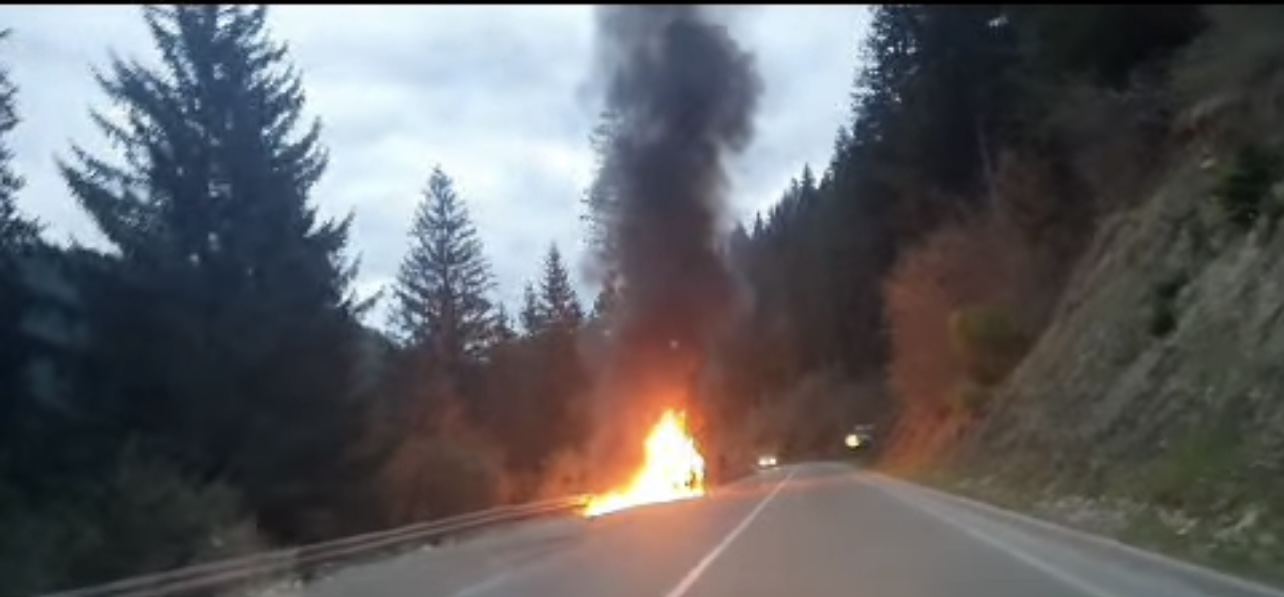 Buktinja nasred puta: Zapalio se automobil kod Nove Varoši, ogroman plamen progutao vozilo 