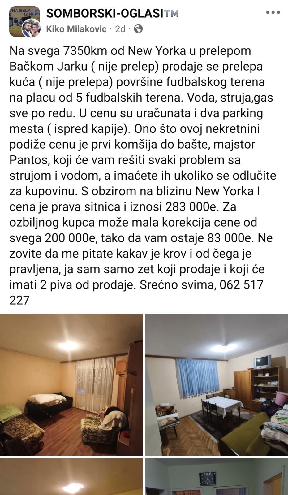 Na samo 7350 km od Njujorka prodaje se kuća i uz nju dva parking mesta ispred kapije: Oglas izazvao buru na društvenim mrežama - Slavko ga smislio da bi dobio pivo od tašte (FOTO)